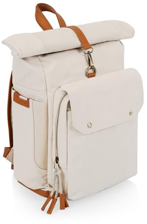 Picnic TIME Carmel Roll Top Backpack Cooler, Canvas Insulated Cooler Backpack Bag for Lunch and Hiking, Portable Beach Cooler Bag, Picnic Bag, (Tan)