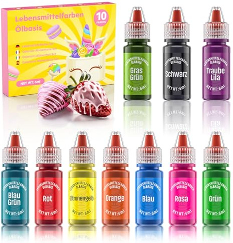 Fettlösliche Lebensmittelfarbe, Wwtop 10 Farben Ölbasis Lebensmittelfarben für Schokolade Tortendeko, Hochkonzentrierte Food Coloring Set für Fondant, Cupcake, Backen, Speisefarbe -6ml je