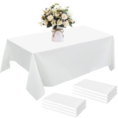 Kunststoff-Tischdecke, 6 Stück Einweg Tischdecke Weiß, 137x274 cm Premium Rechteckige Tischabdeckung Gartentischdecke Wasserdicht Geburtstag Tischdecken für Hochzeit Party Grillen Picknick