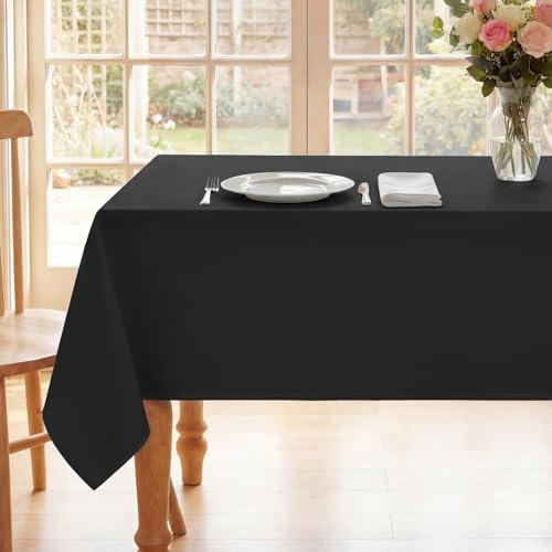 Romanstile Mantel Rectangular 140x240 cm Negro Mantel Antimanchas poliéster Elegantes Repelente a Salpicaduras, para Bodas y Celebraciones al Aire Libre Cocina, Comedor, Fiesta, Boda Cena Familiar