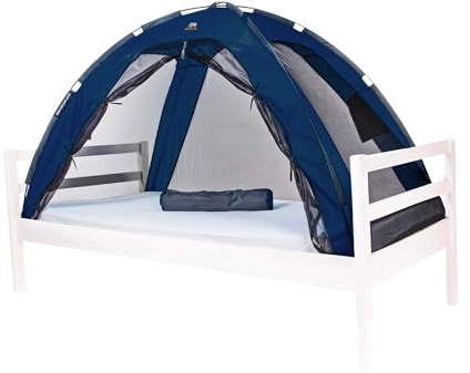 Deryan Tente de Lit - Moustiquaire Lit Double - Tente Lit - Compact et Léger - 200x90x110cm - Moustiquaire Lit & Moustiquaire Voyage avec Sac de Transport - Bleu Marine