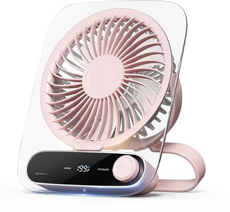 Intckwan Ventilador de Mesa Silencioso con 199 Velocidades, Mini Ventilador USB Recargable (Batería 3000mAh), Luz LED, Aromaterapia, Montaje en Pared - Ideal para Casa, Oficina, Camping - Rosa