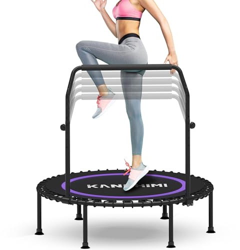 Kanchimi 450/550LBS Mini Rebounder Trampoline for Adults with Bar, 40 /48 Fitness Trampoline Adjustable Foam Handle, Stable&Quiet Exercise Rebounder for Adults Indoor/Outdoor Workout(Purple, 550LBS)