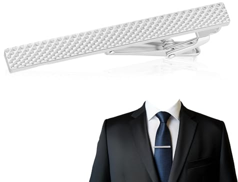 Bansusu 1Pc Silver Tie Clip for Men, Stainless Steel Classic Grid Tie Bar | Classic Silver Tie Clip for Men, Stainless Steel Silver Necktie Pin for Business, Weddings, Parties and Gift Occasions