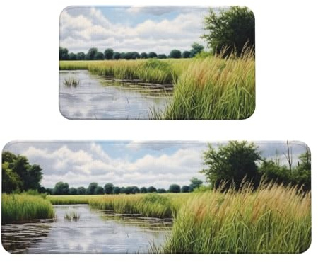 Reeds by The River Print Kitchen Mats for Floor,Kitchen Rugs Set,for Various Indoor and Outdoor Spaces