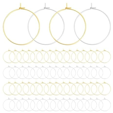 120 Stück Ohrhaken für Schmuckherstellung, Charms für Schmuckherstellung, Ohrschmuck, Perlenohrringe, 25 mm, für DIY Handwerk, Party, Hochzeitsdekoration, Gold und Silber