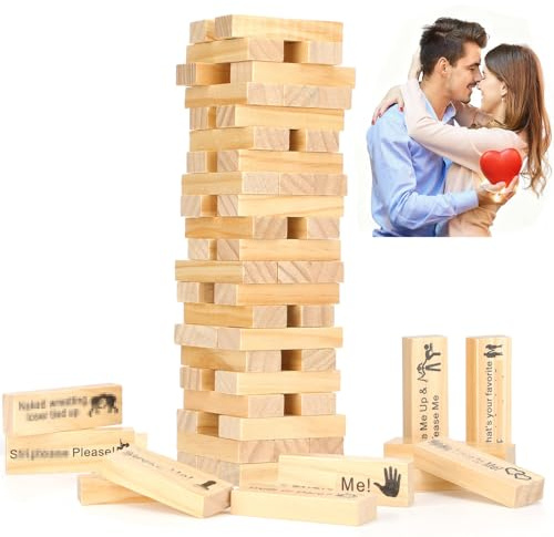 48 bloques de madera para citas nocturnas para adultos, juegos de torre apilable para parejas, San Valentín, adultos, torre de bloques súper traviesos, juego de bloques apilables para parejas, citas