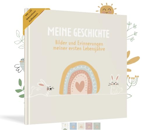 HuBorns - Babyalbum Erstes Jahr bis 5 zum Einkleben von Fotos, Fotoalbum Kinder +50 Seiten und Stickern, Originelles Erinnerungsbuch Baby, Fotoalbum Baby für Babyparty Geschenk