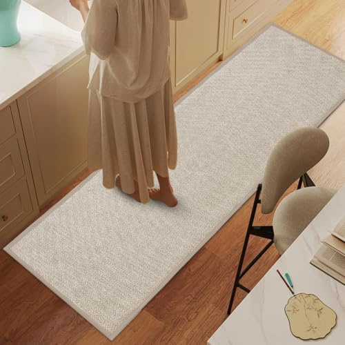 Occzin Tappeto da cucina lavabile, antiscivolo, 43,5 x 180 cm, tappeto da cucina assorbente, antiscivolo, per cucina (beige, 43,5 x 180 cm)