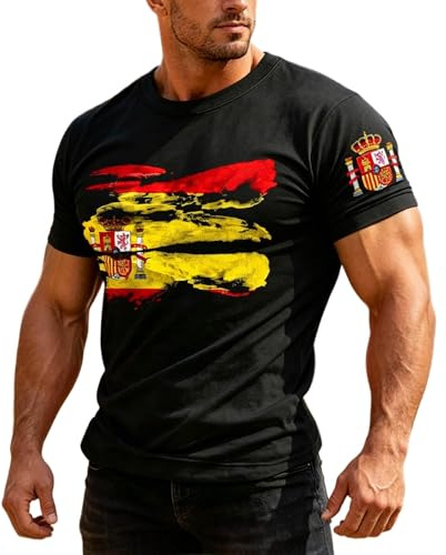 Caxndycing Polos pour hommes à manches courtes drapeau de l'Espagne T-shirt de sport T-shirt d'entraînement de football T-shirt d'été à col rond Hauts Muscle Fit Bodybuilding T-shirt de course Gym