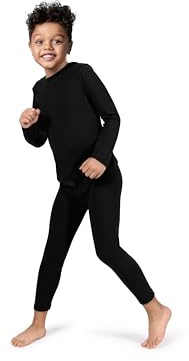 Rocky Thermal Underwear Kids, Boys Thermal Underwear Set Long Johns Thermals Kids Base Layer kid thermals top bottom set, Ski/Extreme Cold (THERMAL SET inner fleece, Black, Large)
