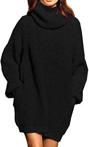 Pink Queen Women's Loose Turtleneck Oversize Long Pullover Sweater Dress Fall Winter Clothes Black M
