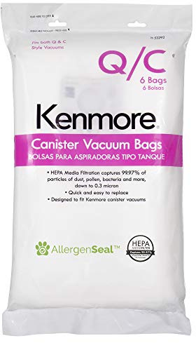 Kenmore 53292 Type Q HEPA Replacement Dust Bags for Canister Vacuum 81214, 81414, 81714, 21814, BC2005, BC3005, BC3006, 81615, BC4039, BC7005, 6 Count (Pack of 1)