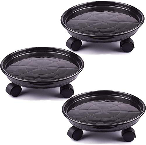 AOFOX Paquete de 3 paletas de plástico de 30 cm, Soporte para Plantas, Mover macetas Redondas, Rueda de Plataforma para macetas de Alto Rendimiento con Ruedas (Negro)