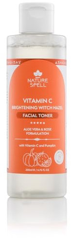 Nature Spell Witch Hazel Facial Toner with Vitamin C, Improves Complexion & Skin Radiance, Infused with Aloe Vera & Rose Water, 200ml