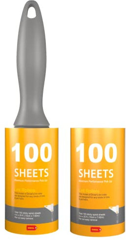 DINIAL Lint Roller Remover 100 Spiral Sticky Sheets with Extra 100 Sheets Refill (200 SHEETS IN TOTAL) For Removes Pet Fur, Dust, Dirt from Clothes, Furniture, Carpet, Cars, Floor & Dog, Cat Hair.