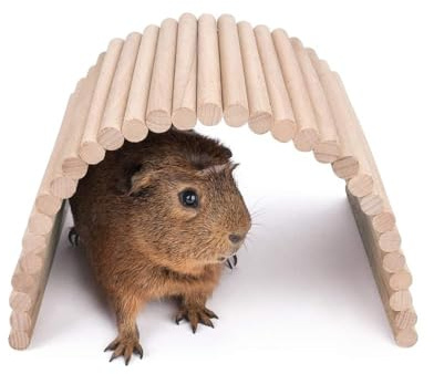 Tnfeeon Pet Hideout Bridge,Wooden Rodents Chewing Climbing Tunnel Small Animal Bendy Bridge Ramp Hut Hideout for Guinea Pigs Ferrets Hedgehogs Chinchillas and Other Rodents