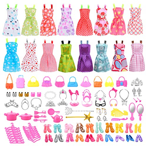 Vicloon 93 pièces vêtements et Accessoires de poupée,Accessoires de vêtements de poupée Comprenant Jupe, Sac, Chaussures, Accessoires, Cadeau d'anniversaire pour Fille,Livraison aléatoire