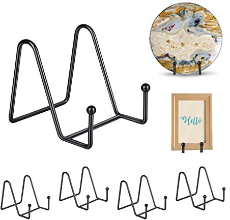 WEKIWGOT 5 PCS Chevalet Support Assiette Decorative, 3 Pouces Chevalet de Table, Métal Noir Support Cadre Photos, Présentoir pour Livre, Plaque, Carte Postale, Art