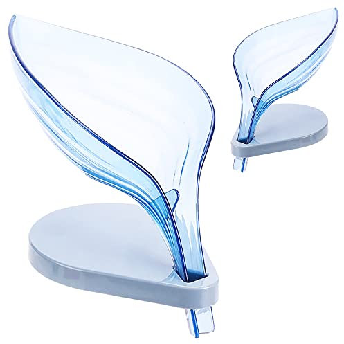 HUKITECH Portasapone per sapone da bagno con scarico – ciotola – foglia – design elegante – colore blu – adatto per bagno, cucina – qualità premium