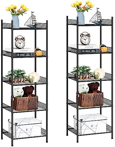 Shinoske 2er Set Küchenregal Lagerregal 5 Ebenen, Standregal Pflanzenregal Badezimmerregal aus Metall Badregal stehend, Aufbewahrung Badezimmer für Bad Küche, 41 x 32 x 145 cm, Schwarz
