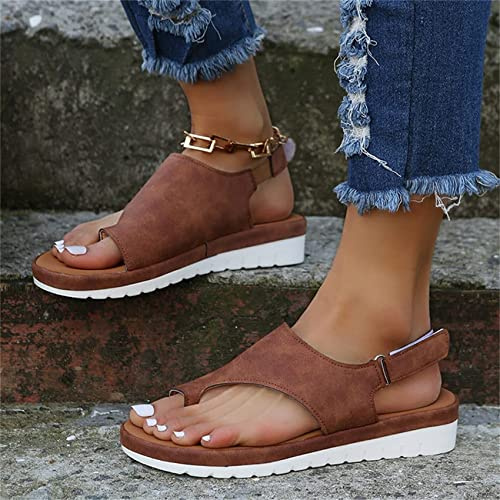 BBPM Sandalias ortopédicas correctoras de juanetes para Mujer, corrección de Dedo Gordo del pie, Zapatos de Cuero PU, cómodas Sandalias Informales de Verano,Marrón,EU38/US7