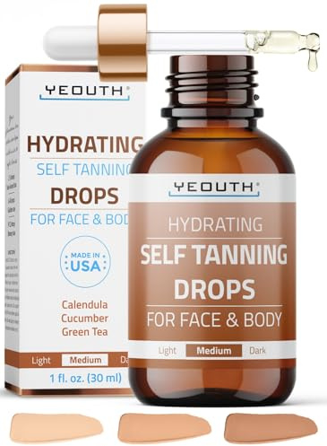 YEOUTH Face Tanning Drops to Add to Moisturizer, Hydrating Medium Face Tanner, Customizable Self Tan Facial Bronzing Drops, No Nasty Smell, No Orange Tan 1oz