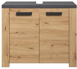 trendteam smart living - Follow - Waschbeckenunterschrank - Artisan Eiche/Matera - Waschtisch mit 2 Türen und 1 Einlegeboden - (BxHxT) 79 x 67 x 35 cm - moderne, schwarze Griffe - kratzfest