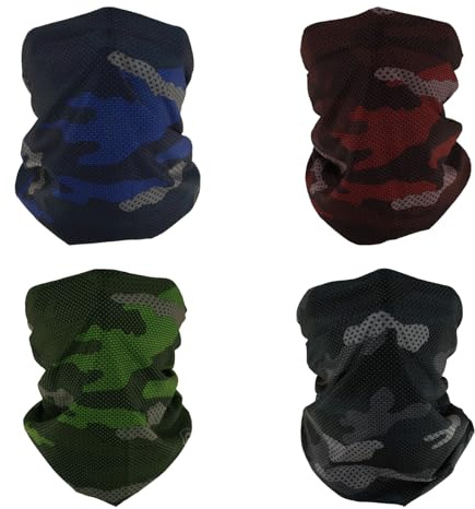 SMEHCF 4 Multipurpose Bandanas for Women Men Headband Balaclava Hair Head Scarf Face Half Airsoft Paintball Mask Neck Gaiters Breathable Reusable Washable Red Blue Green Black Gray Camo Polka Dots