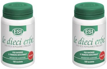 ESI - Le Dieci Erbe, Integratore Alimentare Vegetale con Tarassaco, per la Regolarità del Transito Intestinale, Senza Glutine, Vegan, 100 Tavolette (Confezione da 2)