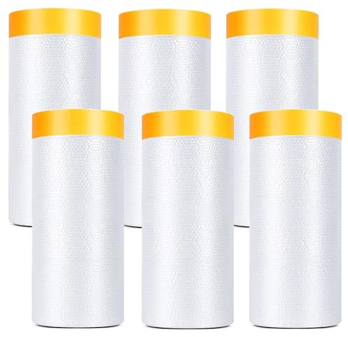 HOUSLUX Klebeband abdeckfolie maler malerfolie, 6 Rollen 110cm*20M, Transparent Abdeckfolie mit Gewebeklebeband Selbstklebende Malerfolie Malerkrepp zum Staubschutz
