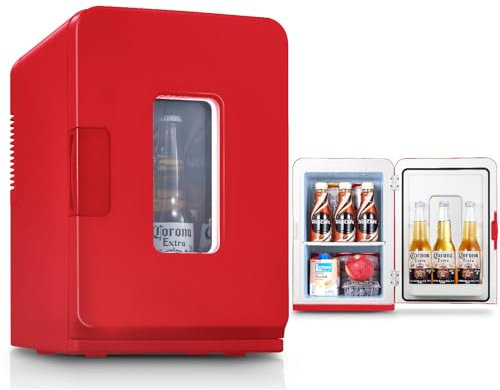 FOHERE 2 in 1 Mini Kühlschrank, 15L Kühlschrank für Zimmer mit Kühl- und Heizfunktion, DC/AC für Autos, Büros und Wohnheim, ECO-Low-Noise-Modus, für Kosmetik und Getränke, Rot
