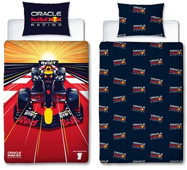 Character World Oracle Red Bull Racing - Juego de Funda de edredón Oficial para Cama Individual, Reversible, 2 Caras, Incluye Funda de Almohada a Juego, polialgodón