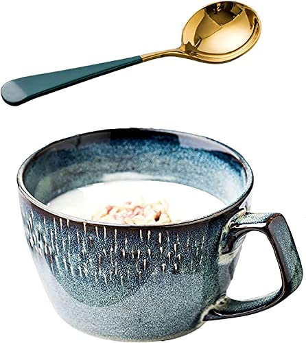 Tazas de desayuno gigantes, ensaladera, taza de sopa de cerámica, taza de sopa única, recipiente for café, té, cuencos de sopa, cerámica for 23 onzas, cuenco grande for cereales de avena con asa for s