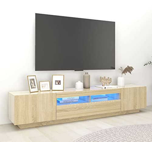 ShGaxin TV-skåp med LED-lampor, vardagsrumsmöbler, TV-bord, TV-bord, vardagsrum TV-skåp, moderna vardagsrumsmöbler, Sonoma ekfärg 200 x 35 x 40 cm