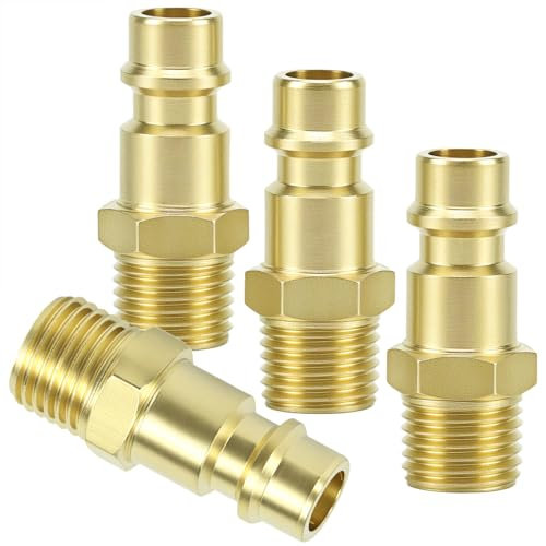 QWORK4 piezas conector rápido de línea de aire, conector de latón 1/4BSP, accesorios de compresor de manguera de aire, acopladores y enchufes de liberación rápida macho