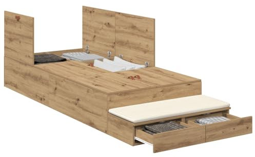 vidaXL Stauraumbettgestell Artisan Eiche 90X200 cm Holzwerkstoff mit vielen Schubladen Modernes Design Einfache Montage Innenraum Schlafzimmermöbel Lösung Holz für Erwachsene Platzsparend