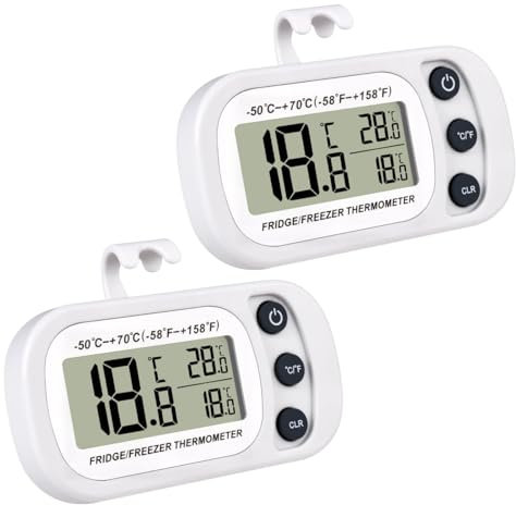 2 Pezzi Termometro Frigorifero, Magnetico Congelatore Termometro Impermeabile Display LCD con Gancio Funzione Registrazione Max/Min Conversione ℃ /℉ per Frigorifero La Casa Ristoranti Caffè