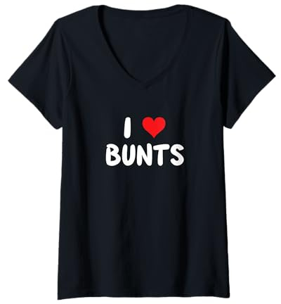 Femme I Love Bunts – Cœur – Bunt Bunt Bunting joueur de baseball entraîneur T-Shirt avec Col en V