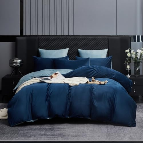 Gezu Biancheria da letto invernale in peluche caldo, 220 x 200 cm, blu chiaro, in pile di cashmere reversibile, in pile di cashmere, morbido e caldo, set copripiumino da 220 x 200 cm, con 2 cerniere
