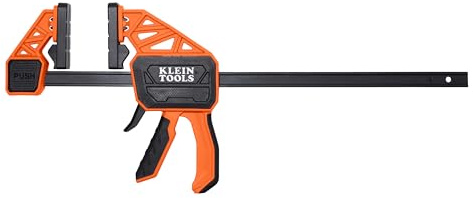 Klein Tools 47556 Bar Clamp, Speed-Klamp 12-Inch, 300-Pound Clamping Force, Clamp/Spreader, Pivoting Pads, One-Handed-Operation for Woodworking and Metal Projects