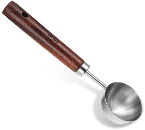 Cucchiaio dosatore da caffè vintage, in metallo, con manico in legno, cucchiaio da caffè retrò, cucchiaio da caffè da 15 ml, con manico in noce, per cucina, tè, caffè, argento