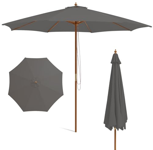 COSTWAY Sombrilla Terraza Exterior 3x3m, 3 Alturas Ajustables, Parasol Jardin con 8 Varillas de Bambú, Poste Desmontable y Techo Ventilado, Sombrilla Jardin Playa, Guarda Sol Exterior (Gris)