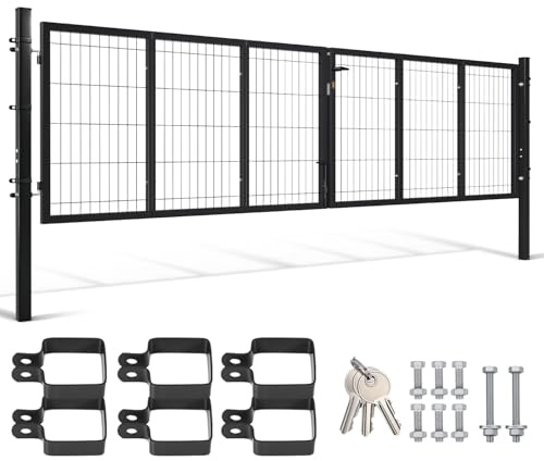 Peviasot Portail de jardin 350 x 100 cm - Double battant - En acier galvanisé - Avec poignée, serrure et 3 clés - Robuste - Anthracite