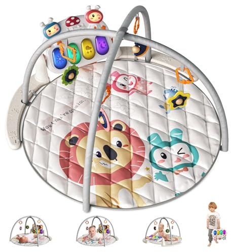 TUMAMA KIDS 4 in 1 Kickin' Tunes Spieldecke mit 70+ Geräuschen, 25+ Minuten Musik, Baby Klavier Turnmatte Fitness Aktivitäts Spielmatte mit 4 Rasseln und Spielbogen, Babyspielzeug ab 0 1 3 6 8 Monate