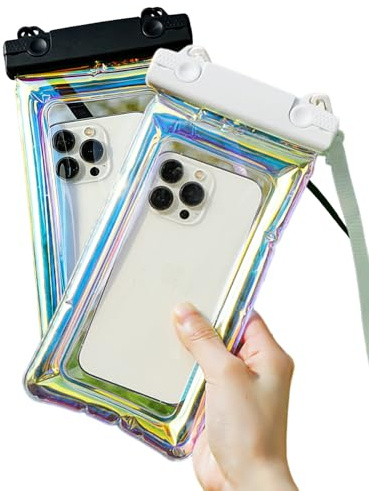 TISCH Custodia Impermeabile Smartphone 2 Pezzi (Nero & Bianco) IPX8 Subacquea con Cordino Regolabile per iPhone 15 14 13, Samsung, Huawei fino a 7 Pollici, ideale per Nuoto, Spiaggia, Vacanza.