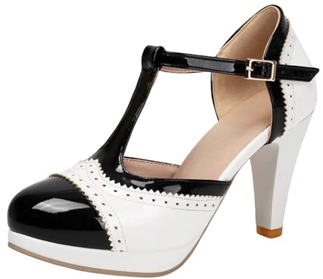 Sandales Femme Plateforme T Strap Talon Bloc Stable Bout Fermé Brogue Décor Bride Cheville Style Rétro Moderne Chic Escarpins Pumps Confort Chaussures Élégantes Mariage Fête Été Look Mode