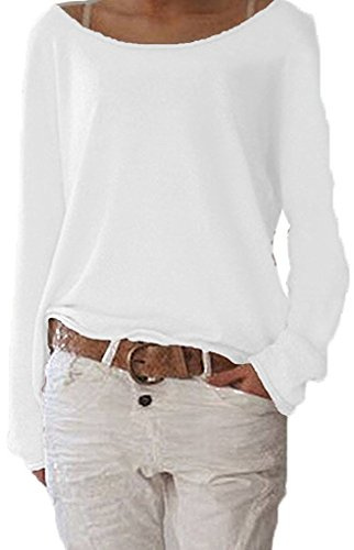 ZIOOER Femme Pull Casual Lâche Automne l'hiver Jumper Irrégulier Manches Chauve-Souris Longues Pull-Over Oversized Shirt Blanche 3XL