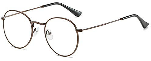 MIGOO Damen lichtundurchlässige brille retro runde metallrahmen runde brillen-raum-objektiv braun anti-blau-licht einheitsgröße