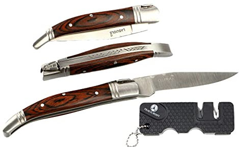 Praetorian® Laguiole 16,5 cm kleines Taschenmesser Klappmesser Messer aus rostfreien Edelstahl & Pocket Messerschärfer für unterwegs